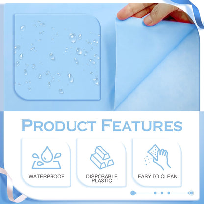 Light Blue Rectangle Tablecloth Set - 4 Pieces, 54"x72", Waterproof and Spillproof Disposable Plastic Covers for Dining, Buffets, Picnics, and Outdoor Events
