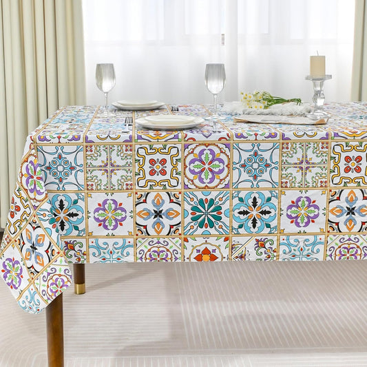 Rectangle Tablecloth, Waterproof Vinyl Table Cloth with Flannel Backing, Plastic Table Cloths for Dinner, Kitchen, Outdoor and Parties, 60"X84"