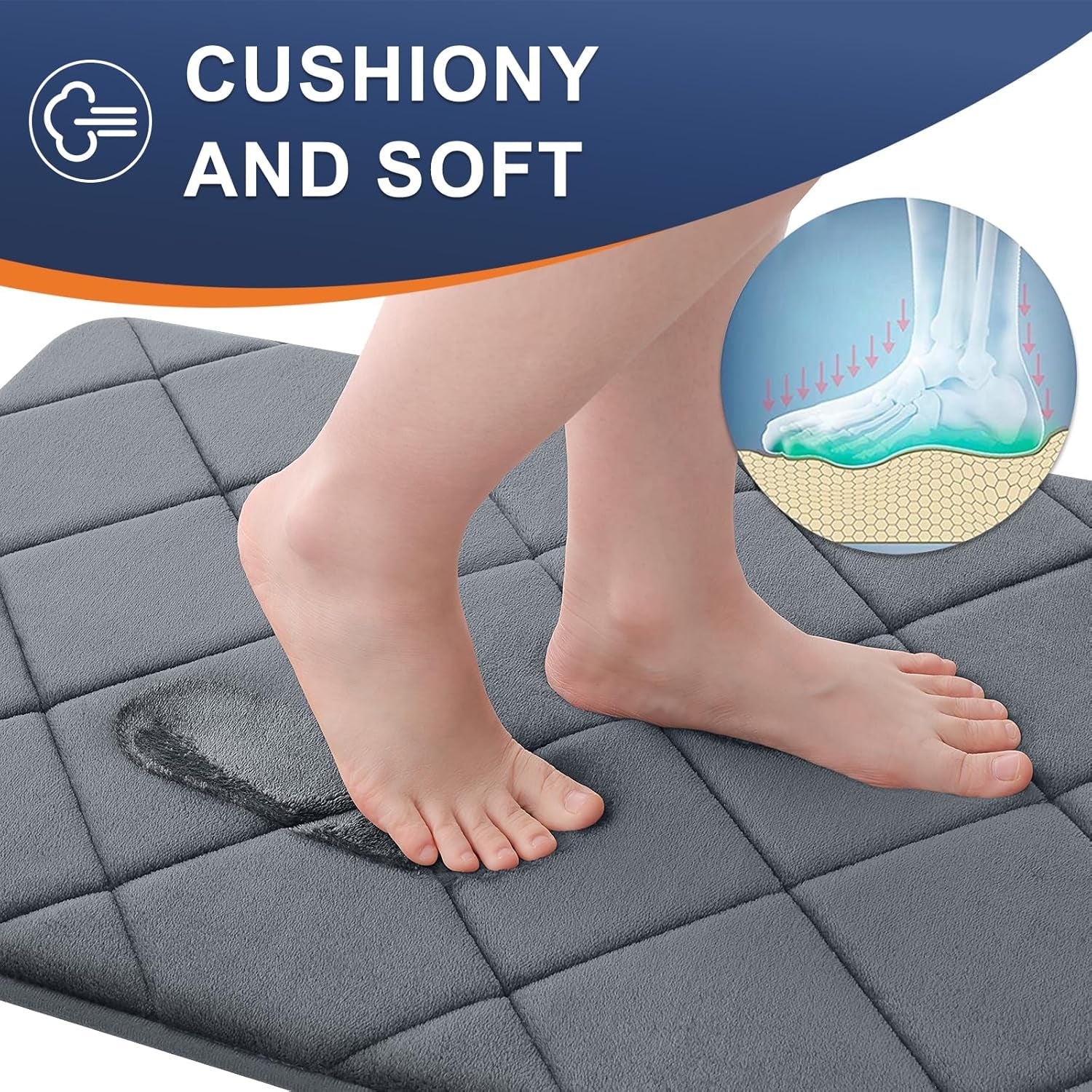Memory Foam Bath Mat 24X16, Ultra Soft and Absorbent Bathroom Rugs, Machine Washable, Comfortable Bath Carpet for Bathroom Floor, Tub and Shower, Dark Grey