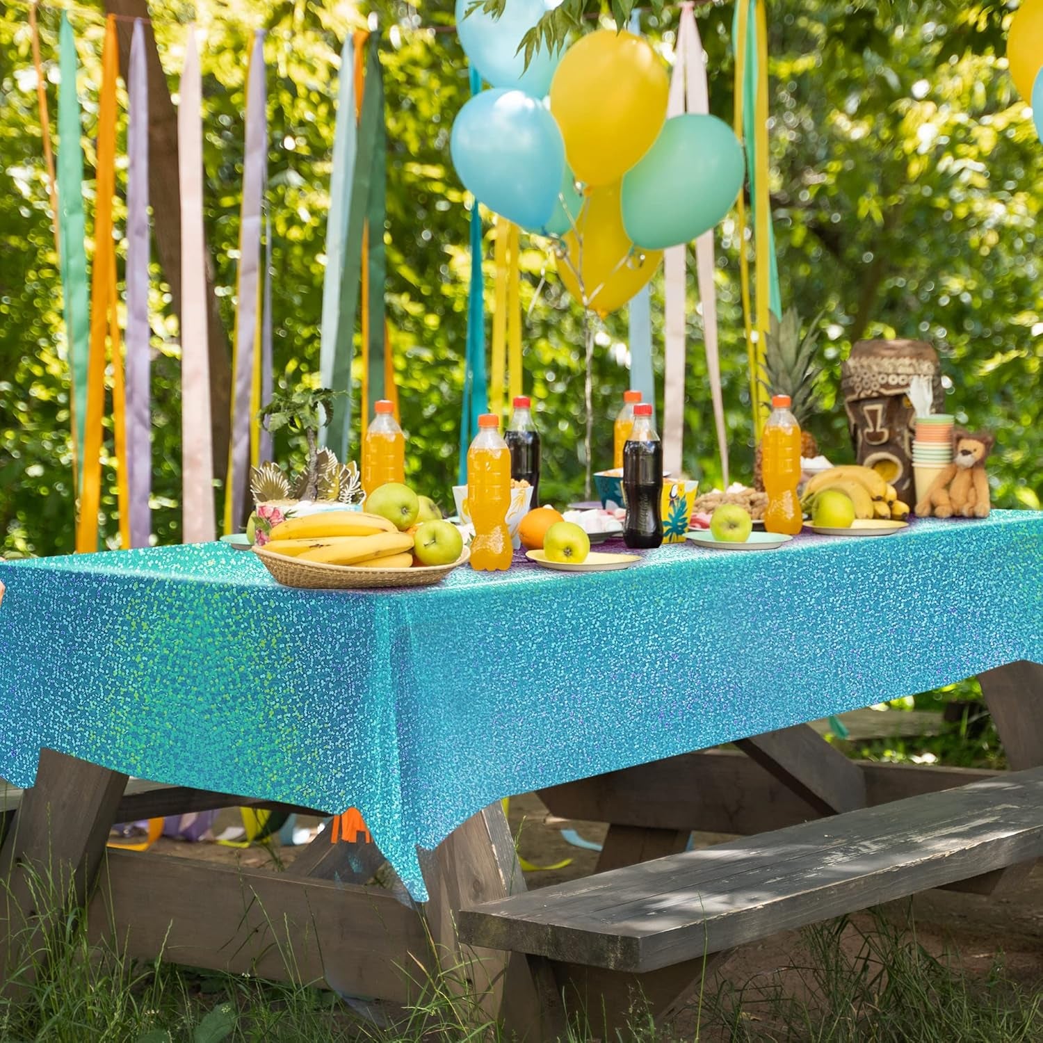Blue Holographic Laser Tablecloth, 40" x 108", Plastic Party Table Cover for Winter Ocean Princess Birthday, Wedding, Baby Shower, and Christmas Celebrations