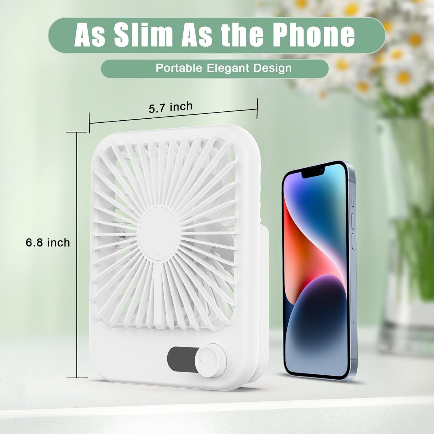 Travel Fan for Sleeping, 6.8" Small Portable Fan Rechargeable Battery Powered, 100 Speeds Personal Mini Desk Fan for Office Bedroom, Cruise Ship Beach Vocation Travel Essentials, White