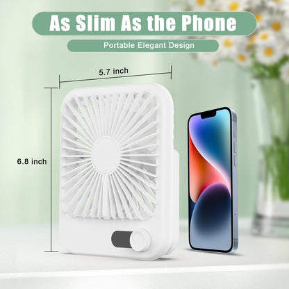 Travel Fan for Sleeping, 6.8" Small Portable Fan Rechargeable Battery Powered, 100 Speeds Personal Mini Desk Fan for Office Bedroom, Cruise Ship Beach Vocation Travel Essentials, White