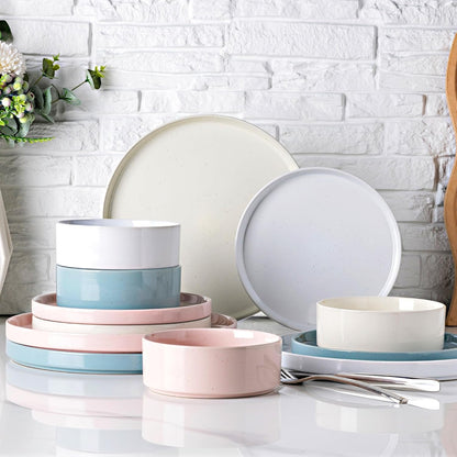 12-Piece Speckled Dinnerware Set for 4, Chip and Scratch Resistant Stoneware Plates and Bowls with Glazed Bottom, Dishwasher and Microwave Safe, Multi-Color