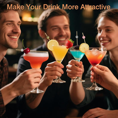 200 Cocktail Picks, Decorative Pearl Fancy Toothpicks for Appetizers, 4.7 in Long Bamboo Skewers Wood Garnish Sticks for Food Drink Fruit Party Charcuterie Boards Accessories (Gold/White/Pink/Silver)