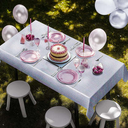 Set of 2 Silver Holographic Foil Tablecloths - 54x72 Durable Table Covers for Elegant Celebrations, Perfect for Parties, Weddings, and Showers