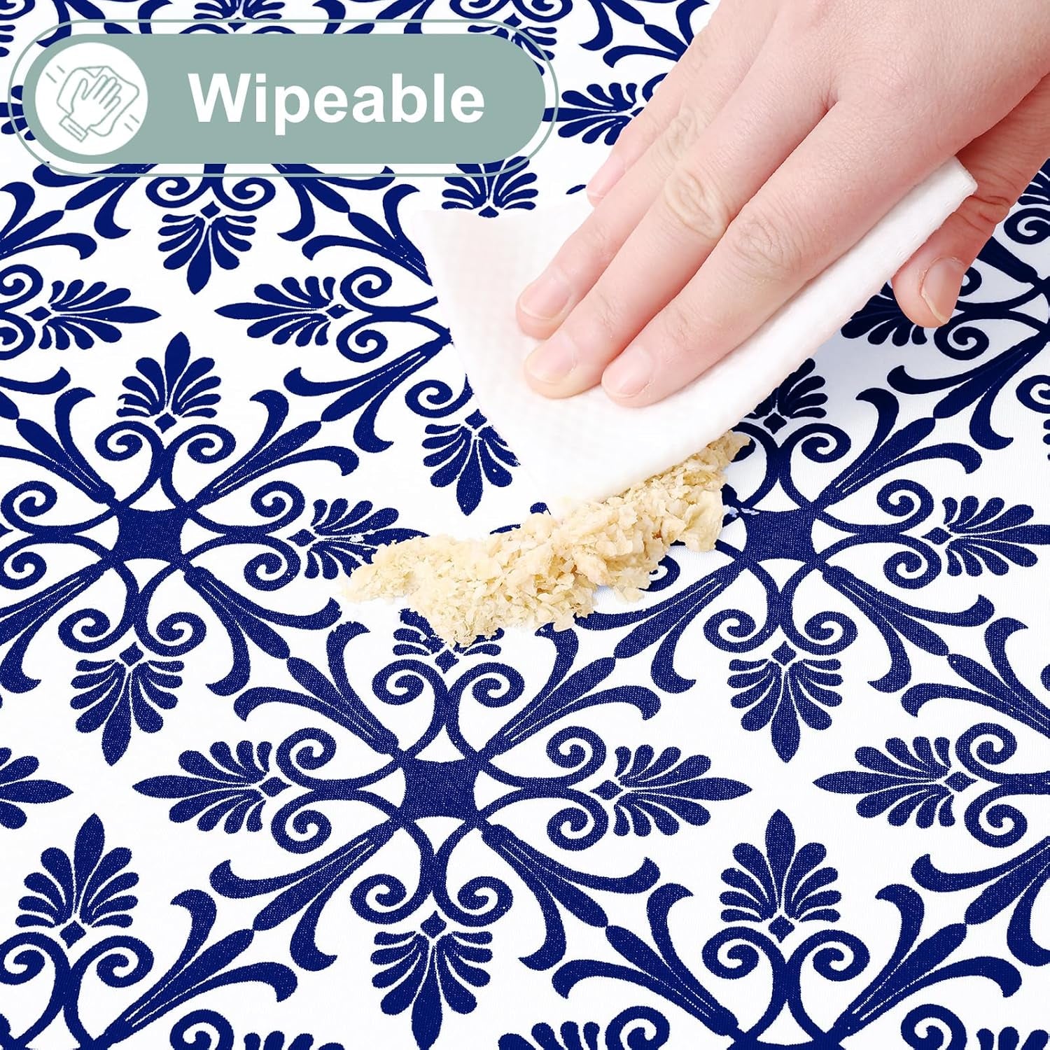 2 Pack 6 Foot Rectangle Picnic Tablecloth, Elastic Fitted Waterproof Table Cover, Windproof Washable Polyester Table Cloth for Camping, Indoor and Outdoor (Navy, 30" X 72")