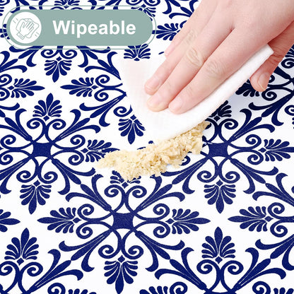 2 Pack 6 Foot Rectangle Picnic Tablecloth, Elastic Fitted Waterproof Table Cover, Windproof Washable Polyester Table Cloth for Camping, Indoor and Outdoor (Navy, 30" X 72")