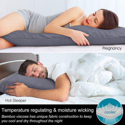 Body Pillow Cover, Rayon Made from Bamboo, Cooling Body Pillow Pillowcase for Hot Sleepers and Night Sweats, Breathable & Silky Soft Full Long Pillow Case Cover (Grey, 20X54 Inches)