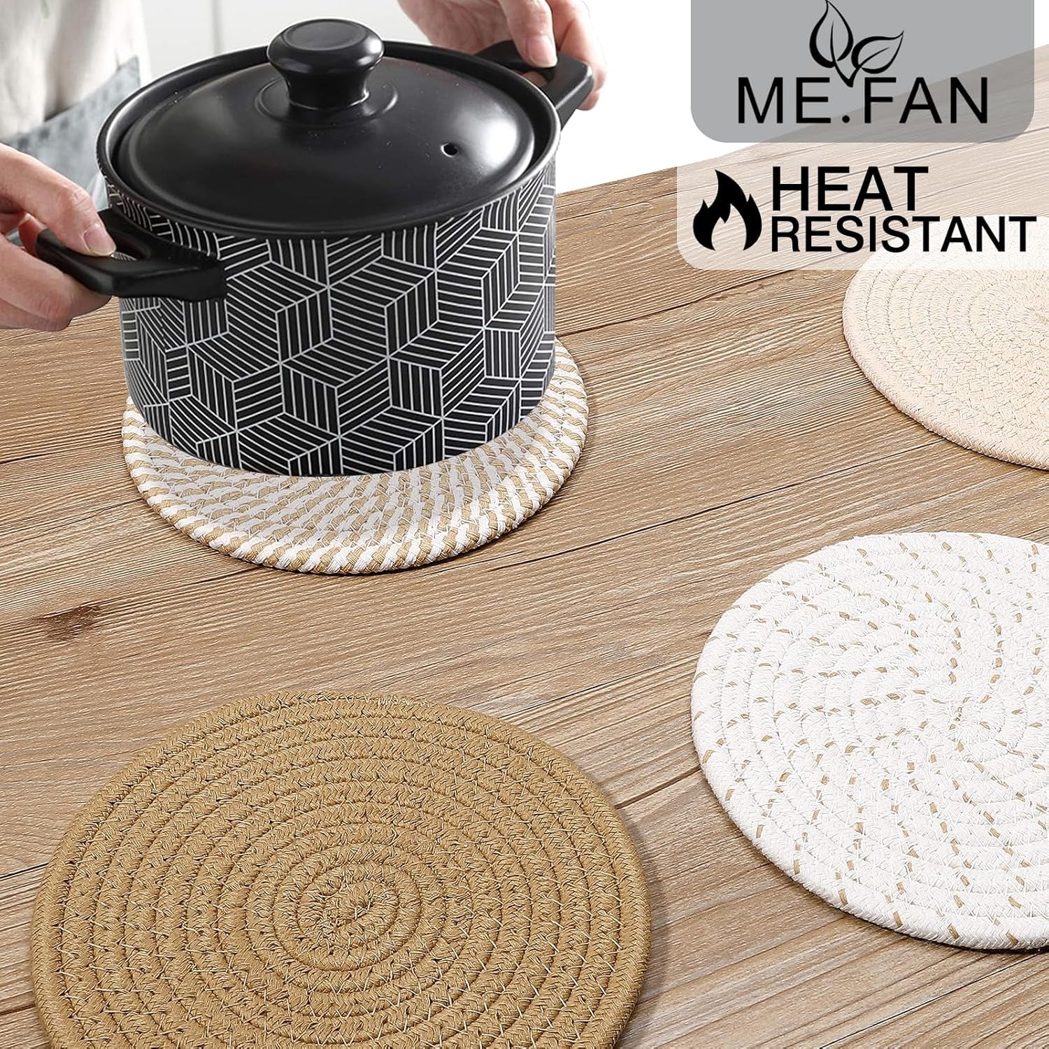 8 Inch Trivets for Hot Dishs, 8 Set Cotton Thread Weave Trivets for Hot Pans, Potholders, Large Coasters, Hot Pads, Hot Mats to Protect Desktop & Countertop, Kitchen Essentials Coffee