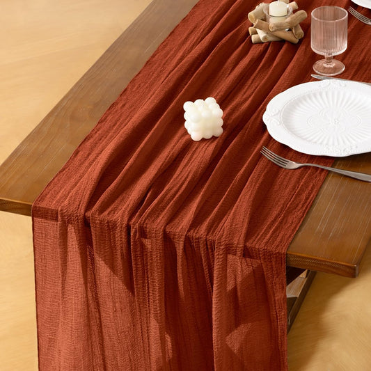 Terracotta Cheesecloth Table Runner Fall Thanksgiving Gauze 120 Inch Rustic Boho Cheese Cloth Runner for Wedding Party Baby Bridal Shower Centerpiece Decoration Holiday Home Decorations