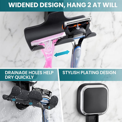 Suction Cup Razor Holder for Shower Wall 2 Pack, Versatile Suction Cup Hooks for Razor, Towel, Loofah, Squeegee, Cell Phone, Removable Damage-Free Hanging Shower Hook, Shaver Holder, Black