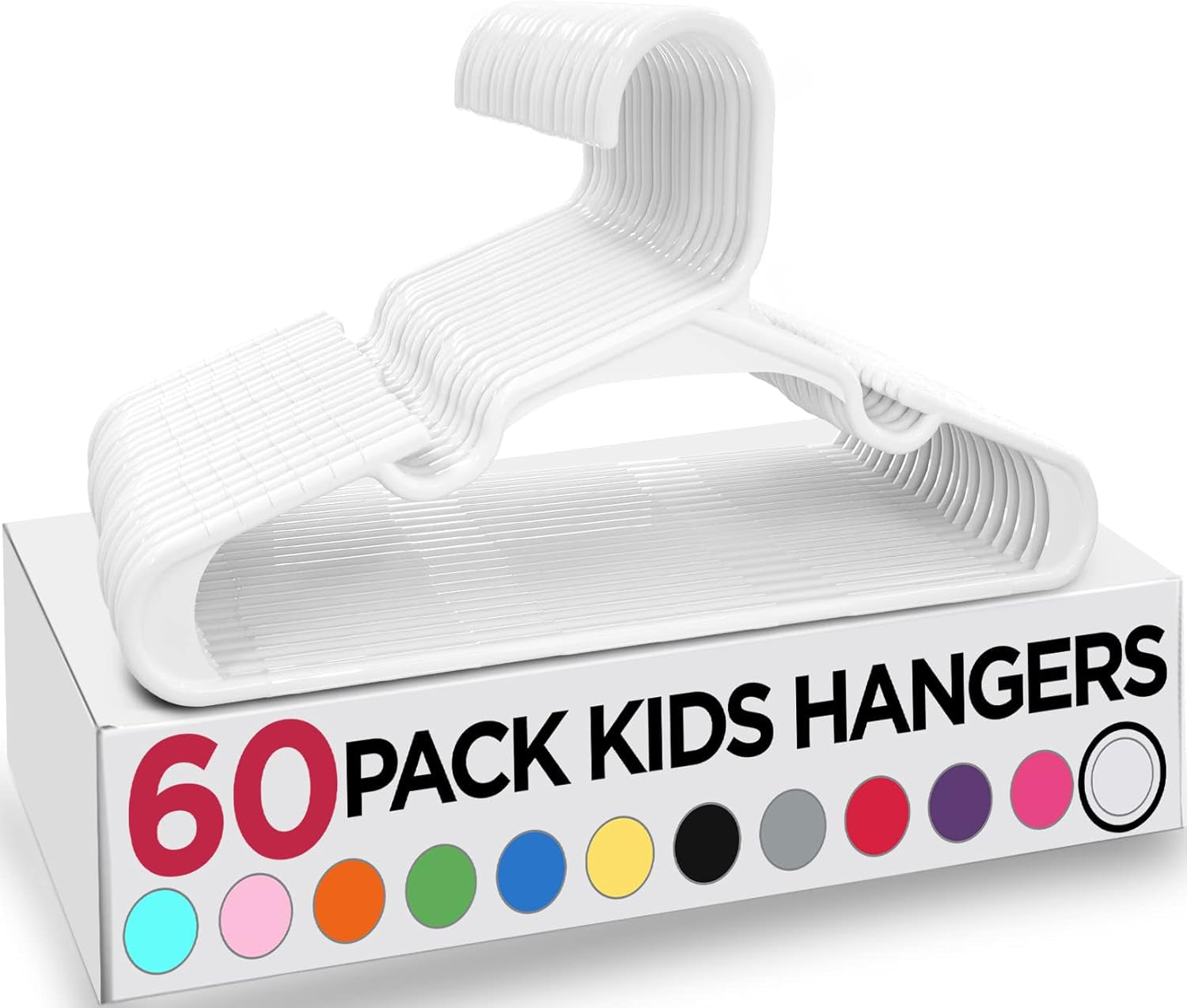 60 Pack Kids Hangers - 11.5 Inch Plastic Baby Hangers for Closet - Childrens Hanger for Clothes & Infant Hanger for Closet (White)