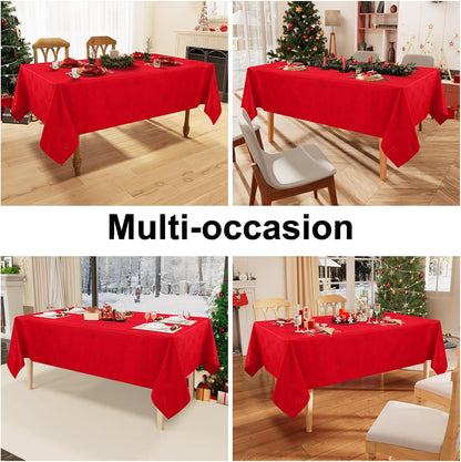 Rectangle Christmas Tablecloth 60X84 Inch, Waterproof Damask Table Cloth, Snowflake Patterns Fabric Table Covers for Christmas Dinner, and New Year Celebration, Red