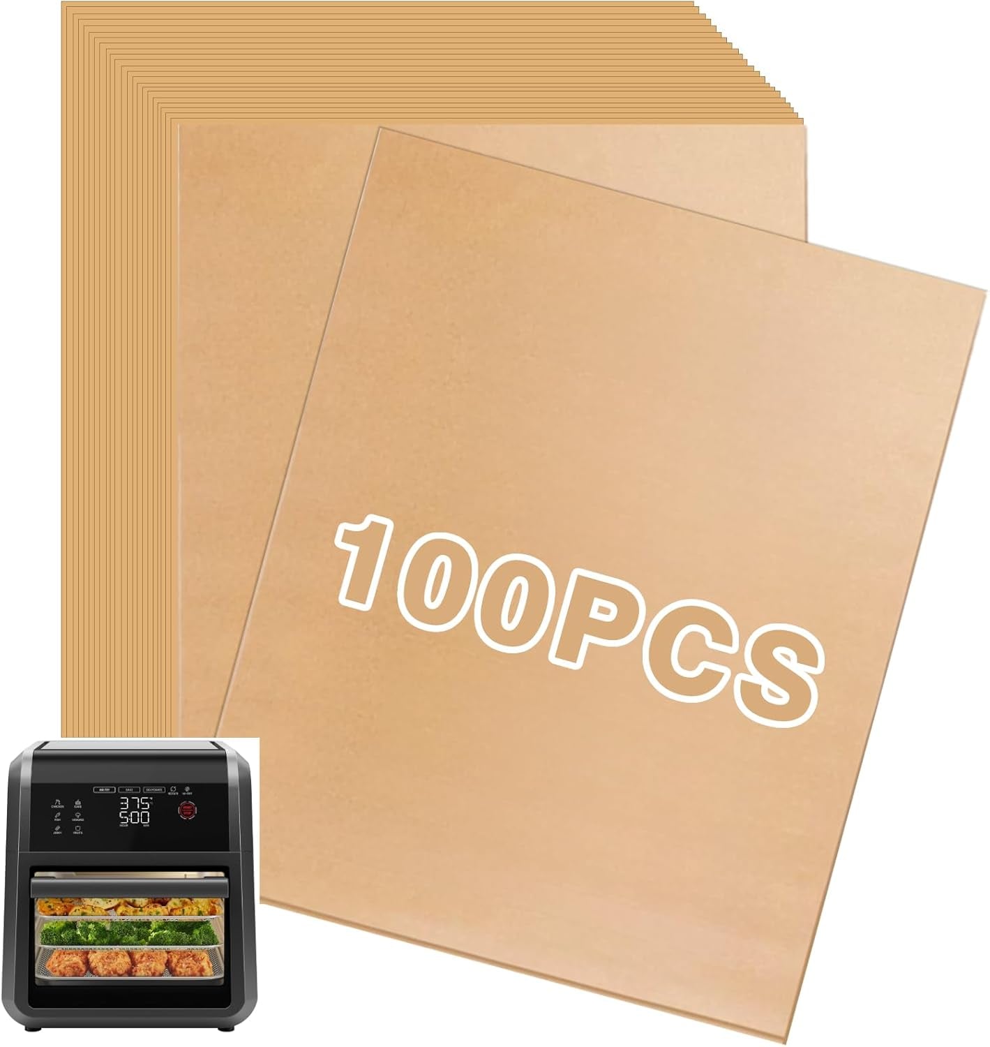 Air Fryer Liners Disposable, 100Pcs Parchment Paper Compatible with Chefman 12-Quart Air Fryer Oven with Digital Timer, Unbleached Parchment Paper Sheets for Chefman 12-Quart Air Fryer