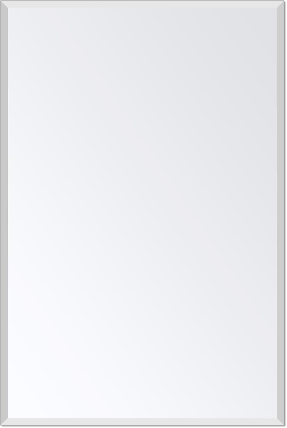 Rectangle Wall Mirror Frameless Bathroom Mirror 16” X 24" Beveled Edge Mirror for Vanity and Entryway