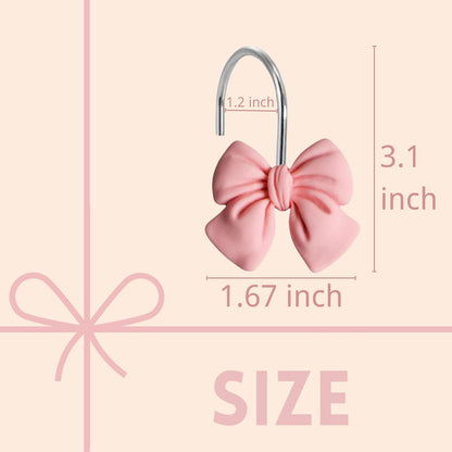 12Pcs Pink Bow Shower Curtain Hooks Set, Kawaii Bow Resin Hooks for Pink Bathroom Decor, Pink Bow Christmas, Coquette Bedroom, Girly Nursery, Cute Home Accessories