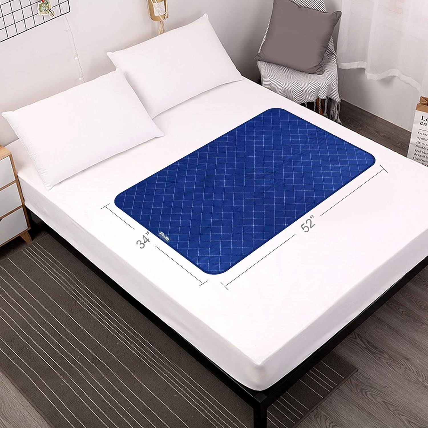 Waterproof Mattress Pad 34"X52", Incontinence Bed Pads Washable, Slip Resistant Washable Underpads, Absorbent Reusable Protector for Bedwetting, Children, Pets, Seniors, Navy