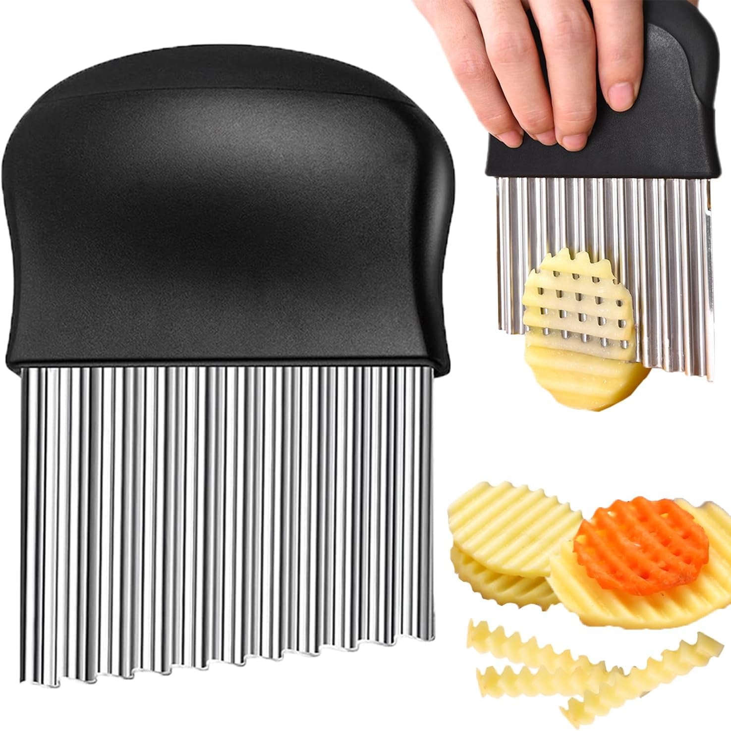 Crinkle Cutter, French Fry Cutter for Potatoes Stainless Steel Potato Carrot Chip Vegetable Crinkle Wavy Slicer