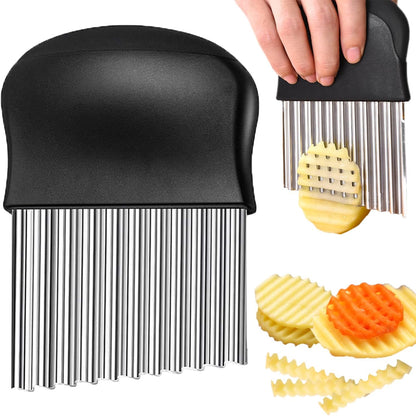 Crinkle Cutter, French Fry Cutter for Potatoes Stainless Steel Potato Carrot Chip Vegetable Crinkle Wavy Slicer