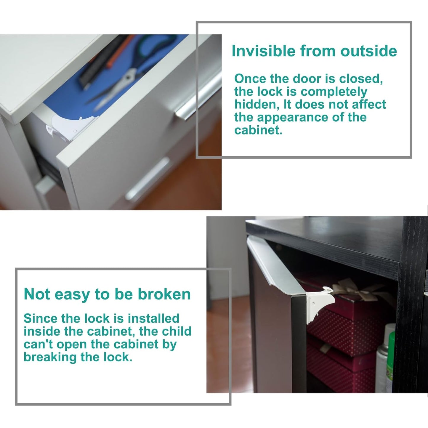 Magnetic Drawer Locks for Baby Proofing, Child Safety Magnet Cabinet Lock, Safety First Adhesive Magnetic Locks for Cupboard and Pantry Door (4Locks + 1Key)