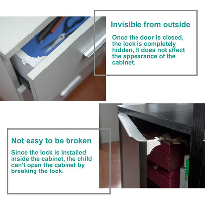 Magnetic Drawer Locks for Baby Proofing, Child Safety Magnet Cabinet Lock, Safety First Adhesive Magnetic Locks for Cupboard and Pantry Door (4Locks + 1Key)