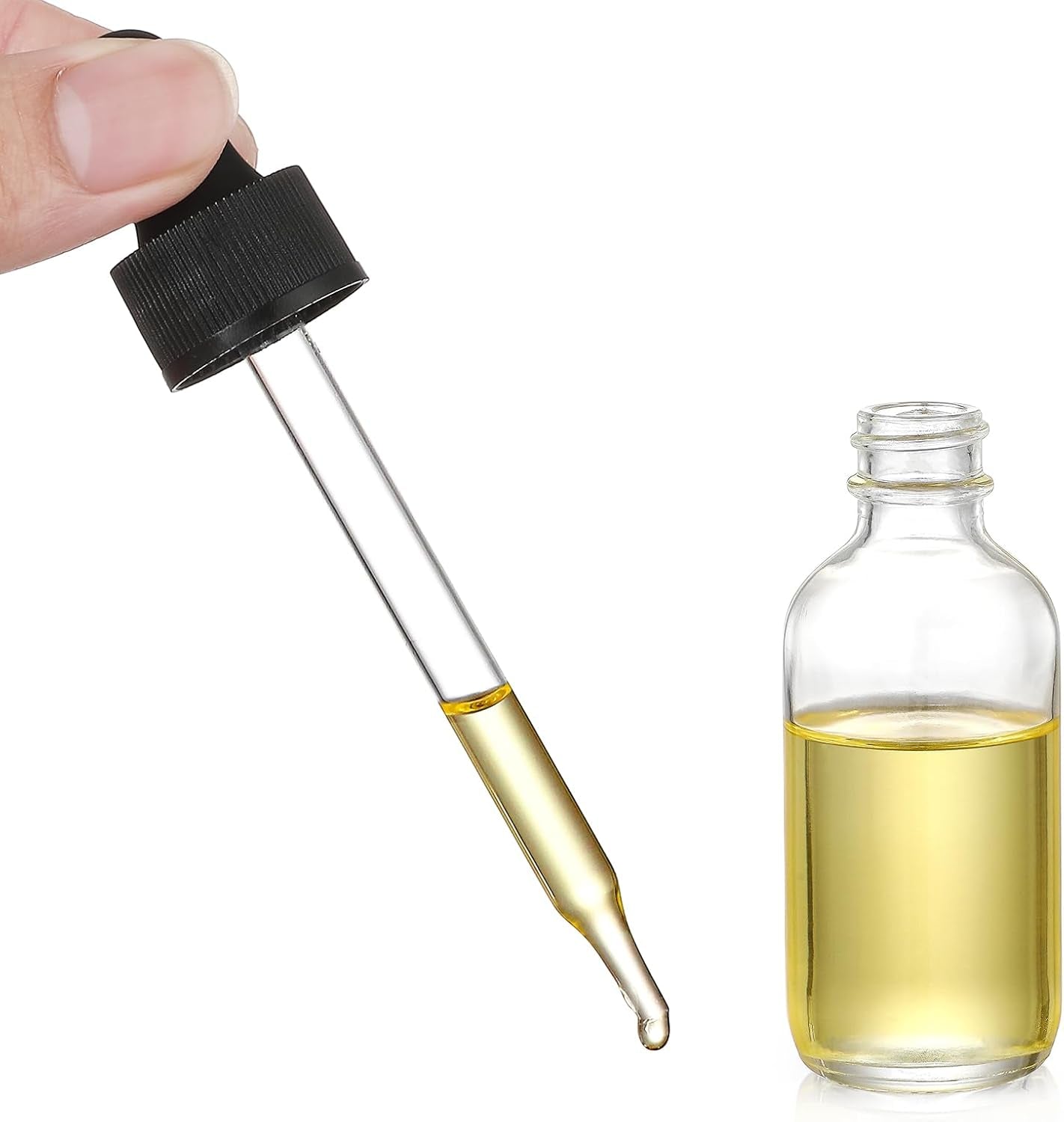 Set of 4, 1 Oz Clear Eye Dropper Bottles with 1 Stainless Steel Funnels & 4 Labels - Black Caps 30Ml Thick Glass Tincture Bottles - Leakproof Essential Oils Bottles for Health, Personal Care & Beauty