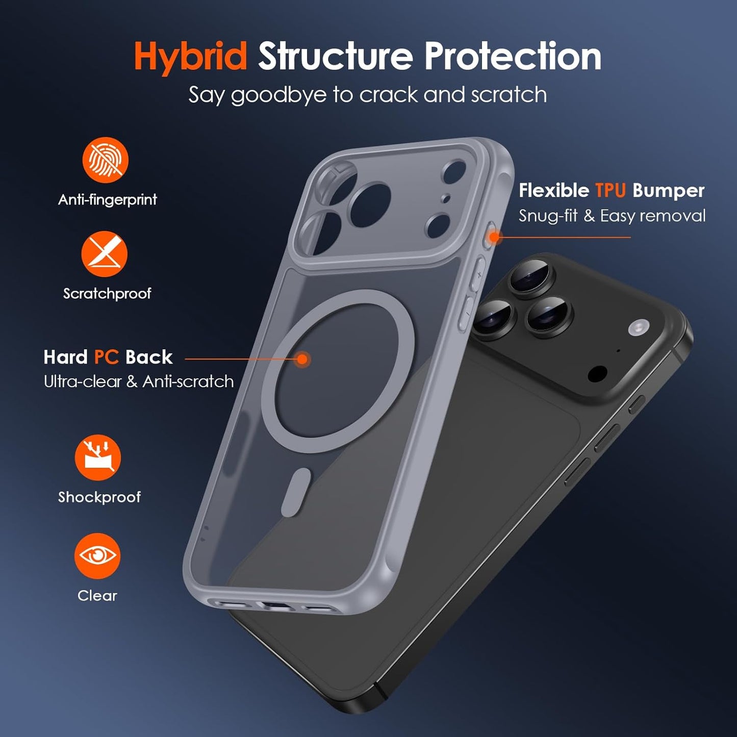 Magnetic Case for Iphone 17 Pro 6.3'' [Compatible with Magsafe] [15 FT Military Grade Protection] Magnetic Charger Case Bumper For, Frosted Translucent Back for Iphone17 Pro- Gray