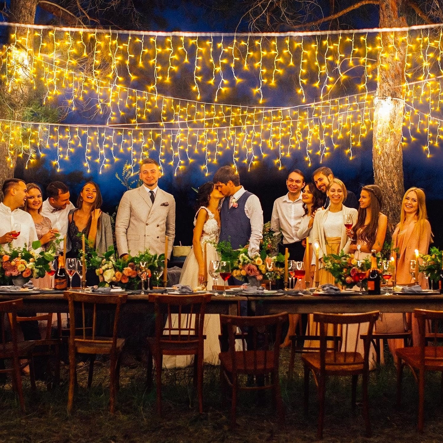 38.8FT Icicle Lights for Outside, 400 LED Icicle Christmas Light Outdoor Indoor Plug In, Warm White Curtain String Lights for Wedding House Patio Party Fireplace Holiday Decorations