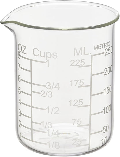 Ackers Etched Graduated Glass Measuring Cup - V-Shaped Spout- High Borosilicate Glass Measuring Cup for Kitchen or Dining, Easy to Read, 250Ml (8Oz, 1 Cup)