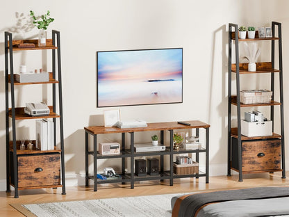 TV Stand, Small Media Console Table with 3-Tier Storage Shelves, Industrial Entertainment Center for Tvs up to 50 Inch, Television Stands for Living Room, Bedroom, Rustic Brown