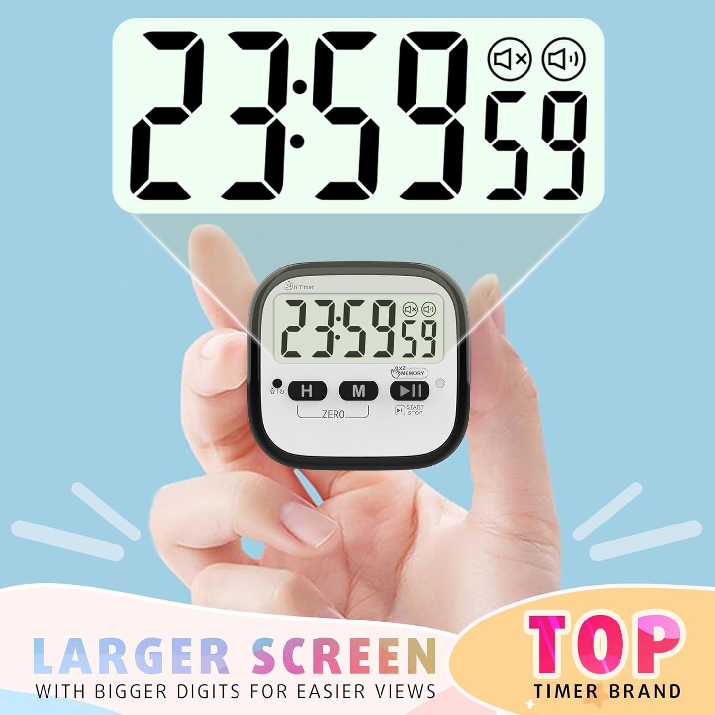 2-Pack Magnetic Kitchen Timers for Cooking, Digital Stop Watch Countdown Timer for Kids, Teachers, Classroom, Office, Exercise - Battery Included