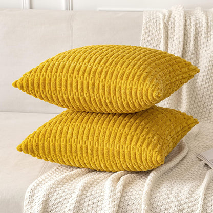 Pack of 2 Corduroy Decorative Throw Pillow Covers 18X18 Inch Soft Boho Striped Pillow Covers Modern Farmhouse Home Decor for Summer Sofa Living Room Couch Bed Mustard Yellow