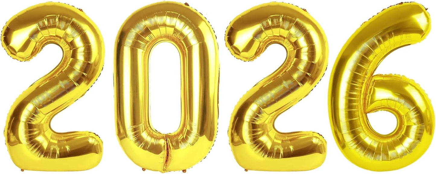 2026 Balloon Numbers - 40 Inch Gold New Years Eve Party Supplies 2026, Nye Decor Party Decorations Happy New Year, New Years Eve Foil Party Balloons