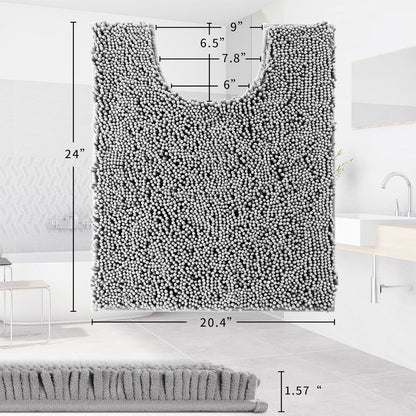 Luxury Shaggy Toilet Bath Mat U-Shaped Contour Rugs for Bathroom, 24.4 X 20.4 Inches, Soft and Comfortable, Maximum Absorbent, Dry Quickly, Non-Slip, Machine-Washable,Grey