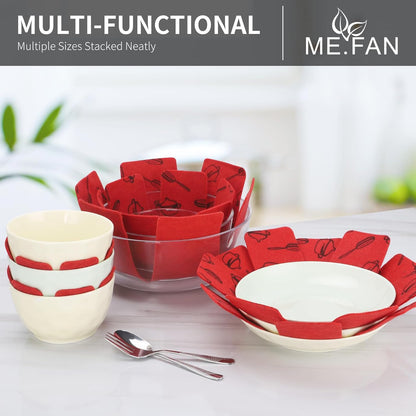 Pot and Pan Protectors, 6 Set (7.9" 11.8" 15"), Felt Cookware, Kitchenware Separators Protector for Stacking to Avoid Scratching Red