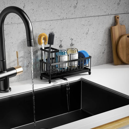 Extra Large Sponge Holder for Kitchen Sink Organizer Caddy, Dish Brush Scrubber Holder,Stainless Steel Sink Box Utensil Holder,Soap Dispenser Set Tray Counter Accessories & Storage Rack