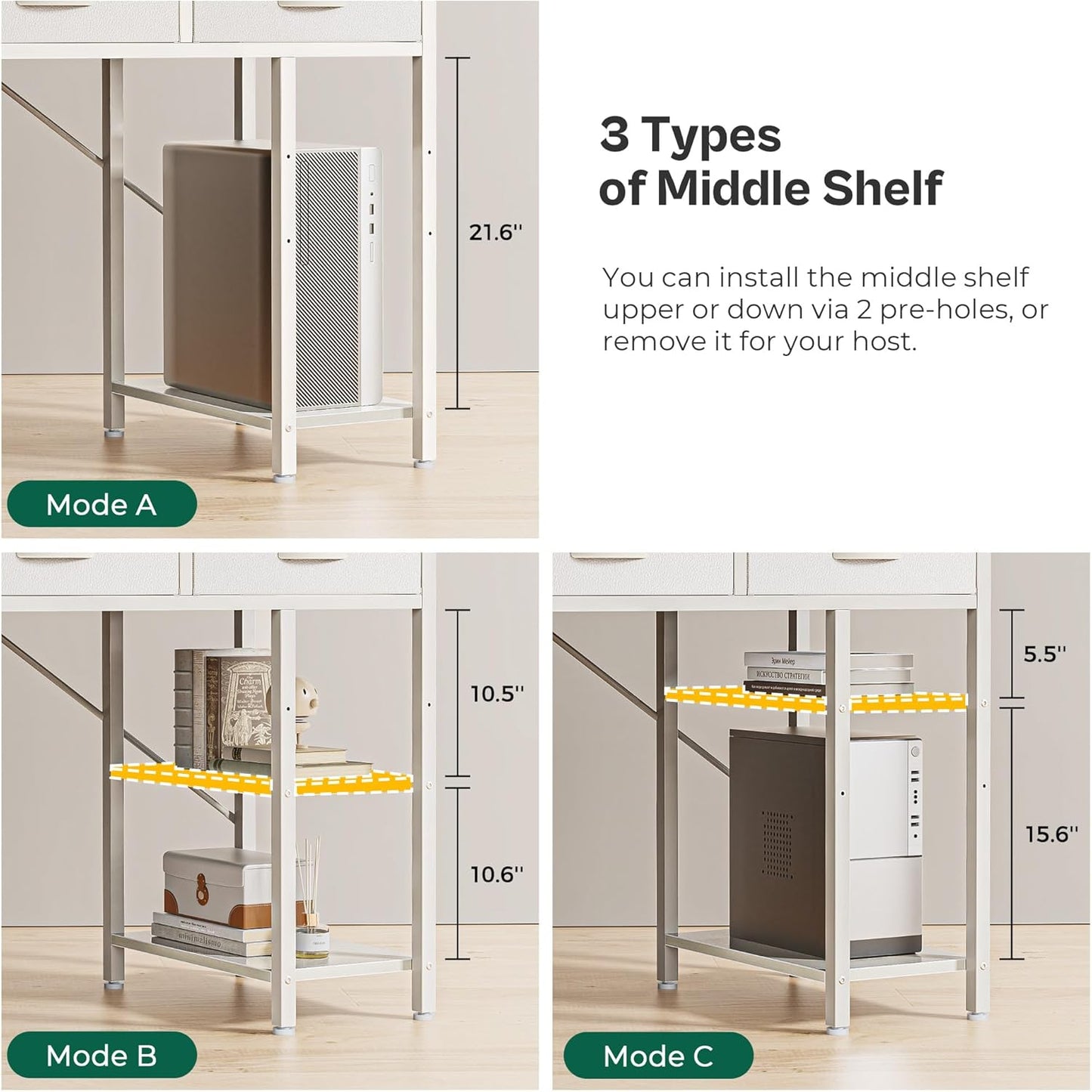 47-Inch Computer Desk with 6 Drawers and Shelves, Reversible Corner Desk for Home Office, Study, and Living Room, White