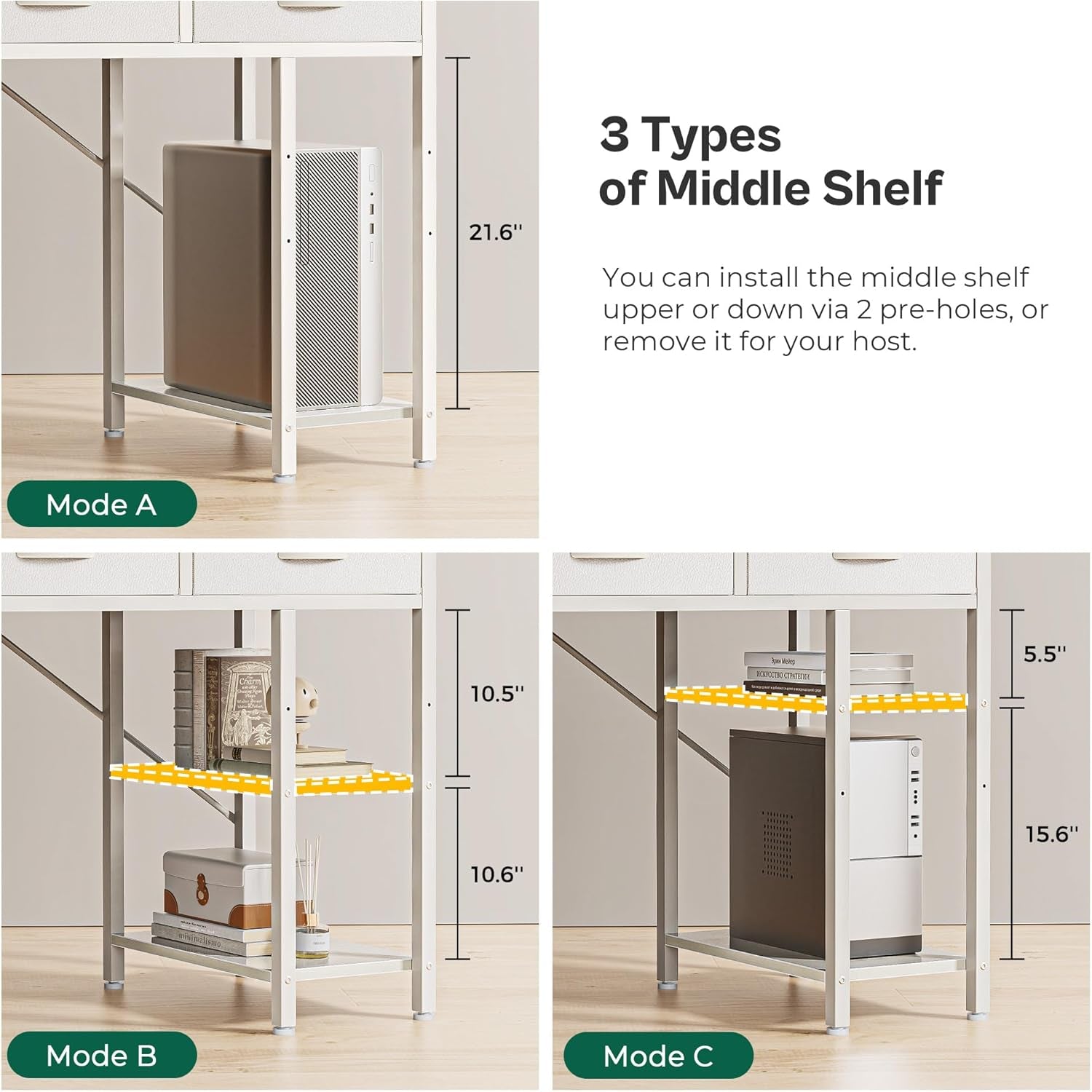 47-Inch Computer Desk with 6 Drawers and Shelves, Reversible Corner Desk for Home Office, Study, and Living Room, White