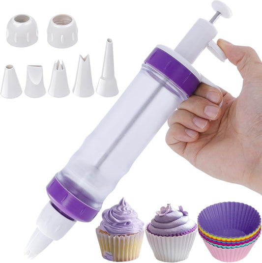Dessert Decorating Syringe Set, Icing Dispenser Tool, Dessert Decorator Pro with 7 Icing Nozzles for Pushes Icing to Decorate Baked, Cake Decorating Gun for Frosting Cream to Make Cupcakes