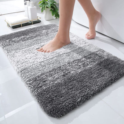 Ombre Bath Rug and Shower Curtain, Bath Rug Size 30X20 in Grey and Shower Curtain 72X72 in Black Grey, 2 Item Bundle