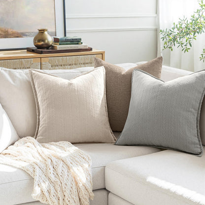 Set of 2 Chenille Decorative Couch Pillow Covers 20x20 Inches in Beige - Elegant Farmhouse Cushion Cases for Home Decor, Sofa, Bedroom, and Living Room