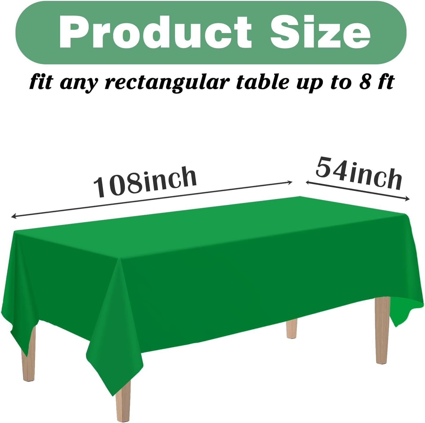 2PCS Green Plastic Tablecloths 54 X 108 Inch, Disposable Table Cloths Rectangle Party Table Covers