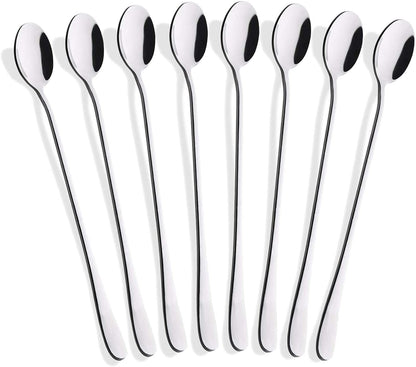 8-Piece 9-Inch Long Handle Iced Tea Spoon, Coffee Spoon, Ice Cream Spoons, Stainless Steel Cocktail Stirring Spoons