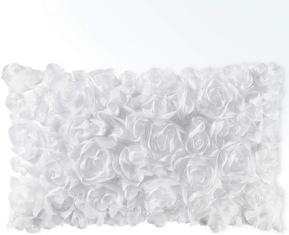 3D Decorative Romantic Valentines Stereo Chiffon Rose Flower Throw Pillow Cover Solid Pillowcase for Girl Women Wedding Sofa Bedroom Car Decor 12X20 Inch 30X50Cm White
