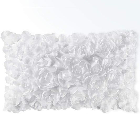 3D Decorative Romantic Valentines Stereo Chiffon Rose Flower Throw Pillow Cover Solid Pillowcase for Girl Women Wedding Sofa Bedroom Car Decor 12X20 Inch 30X50Cm White