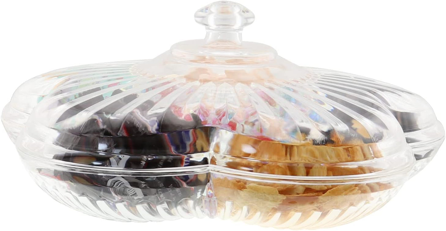 Creative Acrylic Multifunctional Party Snack Tray with Lid,Serving Dishes for Dried Fruits Nuts Candies Fruits,6-Compartment (Clear Flower)