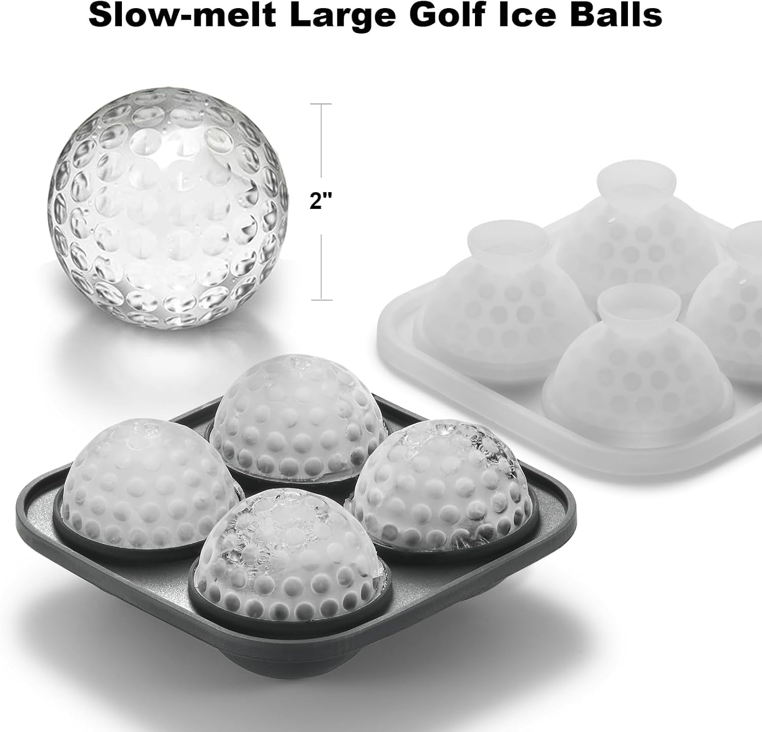 3D Golf Ice Cube Tray, Large Golf Silicone Fun Shapes Whiskey Ice Mold with Funnel for Cocktails, Bourbon,Brandy, Whiskey Gifts for Men Black
