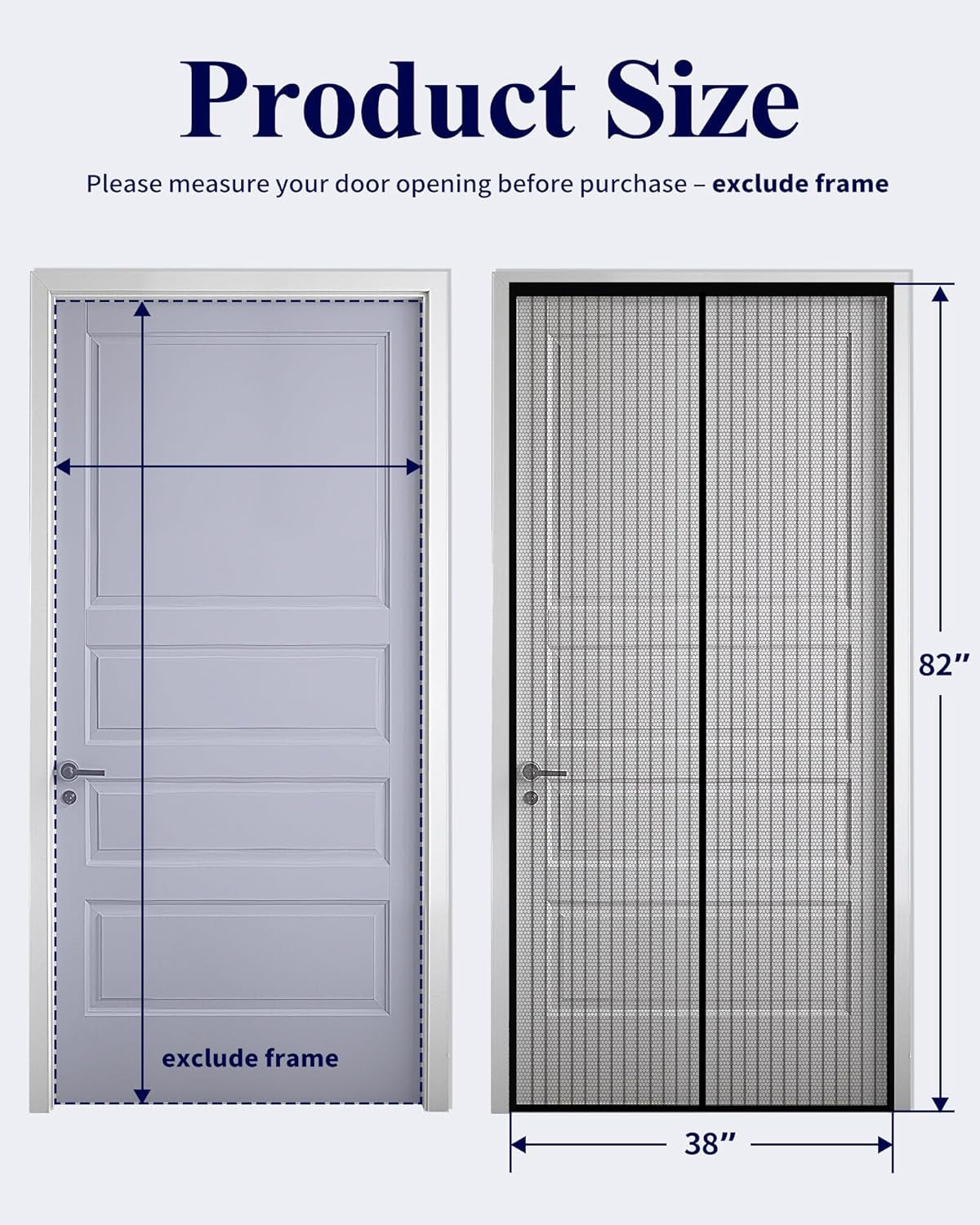 Magnetic Screen Door - 38.0 X 82.0'' Retractable Screen Door Mesh for Front Door or Sliding Door, Pet & Kid Friendly, Hands-Free Closure Keeps Bugs Out & Lets Breeze In, Stripe Black