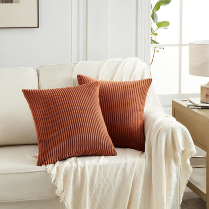 Set of 4 Rust Big Decorative Throw Pillow Covers 24X24 Inch for Couch Bed Sofa, Aesthetic Modern Boho Home Decor, Soft Fluffy Textured Corduroy Square Terracotta Cushion Case 60X60 Cm