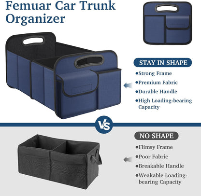 Car Trunk Organizer, Collapsible, Waterproof, Non-Slip, Blue, 52L, 5 Compartments, Rectangular, Portable, Practical/Functional